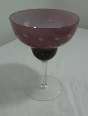 Buy Vintage Drink Wine Glass Stemmed Purple Pink Clear 6 1/2  Drinkware Barware Deco • 28.45£