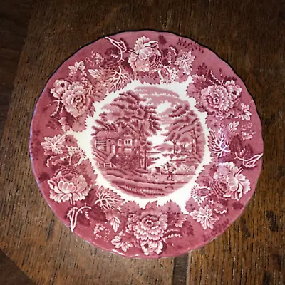 Buy Enoch Woods Ware Red Pink English Scenery Dessert Plate 20.2cm Diameter • 4.99£