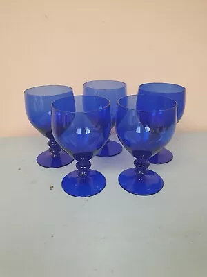 Buy 5 Small Vintage Cobalt 'Bristol' Blue Wine Glasses • 20£