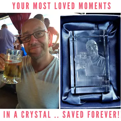 Buy Personalised 3D Laser  Etched CRYSTAL GLASS BLOCK GIFT (YOUR PHOTO IN A CRYSTAL) • 44.95£