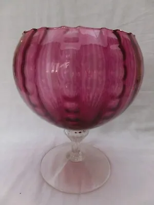 Buy Stunning Hand Blown Cranberry Lead Crystal Pedestal Fruit Bowl Maybe Antique • 15£