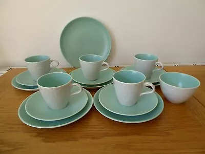 Buy Poole Pottery Twintone Coffee/Tea Set With Plate - Ice Green & Seagull • 35£