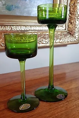 Buy Two Wedgwood Green Brancaster 6  & 8  Inch Glass Candlesticks Stennett-Wilson • 40£