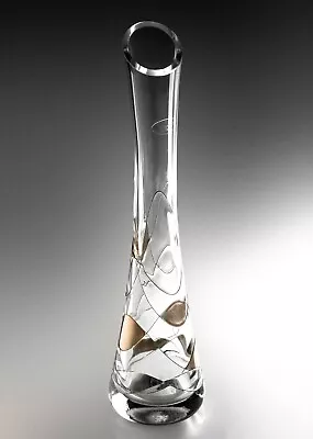 Buy Tall Crystal Blown Glass Vase By Star Glass UK Geometric Handmade Clear Metallic • 38.67£