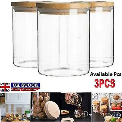 Buy 3x Glass Storage Jars With Cork Lids Modern Kitchen Food Storage 900ml • 9.89£