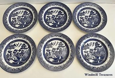 Buy 6 CHURCHILL BLUE WHITE WILLOW DINNER PLATES 26cm - GREAT CONDITION  • 24.99£