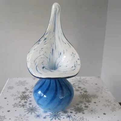 Buy Beautiful Mtarfa (Malta) Art Glass Jack-in-the-pulpit Vase Blue/white. Perfect. • 16£