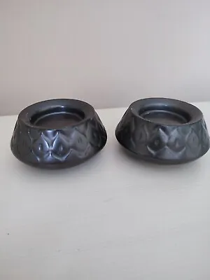 Buy Pair Of Vintage Prinknash Ceramic Black Matt Glaze Candle Holders 2x3.5  England • 8£