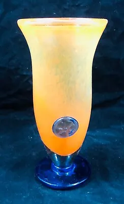 Buy French Blue And Orange Trumpet Glass Vase 18cm • 7.64£