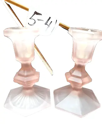 Buy Vintage Pink Frosted Glass 5  Candle Stick Holders, Pair 5-41 • 5.04£