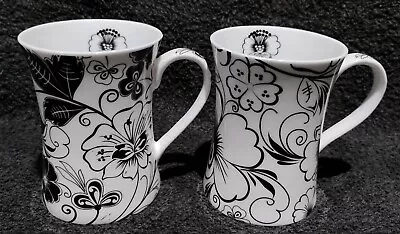 Buy Keeling's Of Staffordshire Monochrome Floral Pattern Pair Of Bone China Mugs • 9.99£