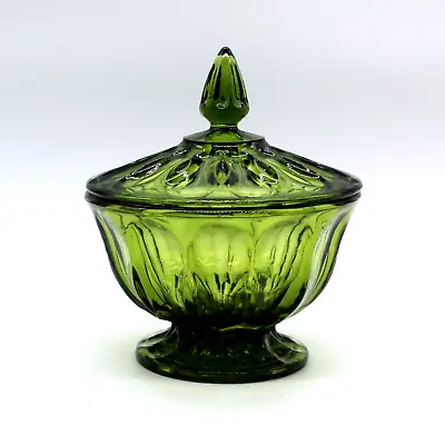 Buy Vintage Anchor Hocking Fairfield Avocado Green Glass Lidded Pedestal Candy Dish • 18.50£
