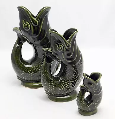 Buy Dartmouth Devon Gurgle Fish Jugs - Dark Green Glaze • 90£