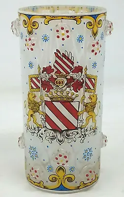 Buy 19th Century BOHEMIA HISTORISMUS Armorial Glass Vase With Crest & Applied Prunts • 247.56£
