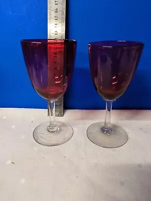 Buy 2 X Cranberry Wine Glass Glasses Vintage Used 13 Cm Tall Glasses • 5£