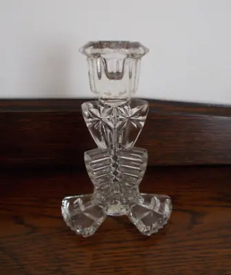 Buy Vintage Clear Heavy Pressed Glass Three Footed Single Taper Candle Stick Holder • 6£