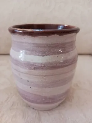 Buy Vtg Mid Century Minton 1960 Pottery Vase Crock Tan-Mauve Striped Artisan Signed • 26.83£