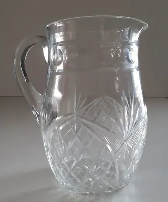 Buy Clear Cut Glass Water Jug Vintage Thistle Pattern • 19£