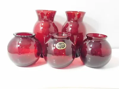 Buy 5 Anchor Hocking Royal Ruby Red Vases Glassware • 22.68£