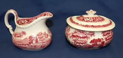 Buy Pink Red Copeland Spode's Tower Sugar And Creamer - Oval Mark • 33.61£