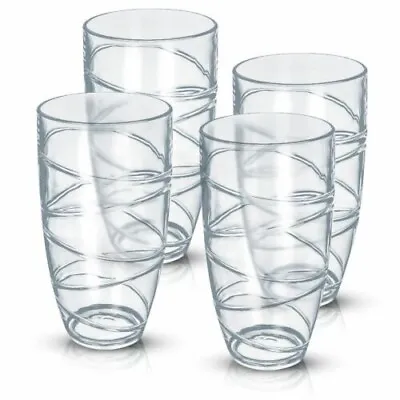 Buy 4 Tall Tumbler Glasses Reusable Plastic Clear Swirl Summer Party BBQ Picnic 700m • 7.95£