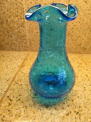 Buy Beautiful Blue Crackled Glass Vase By Marigold Glassware. 8  Flawless. • 16.98£