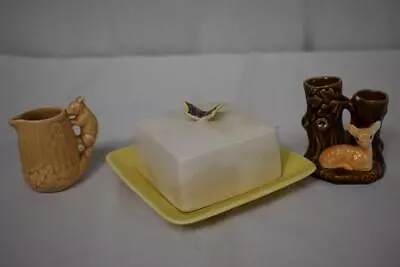 Buy Sylvac Butterfly Butter Dish Art Deco With Dear And Squirrel Small Vases • 4.99£