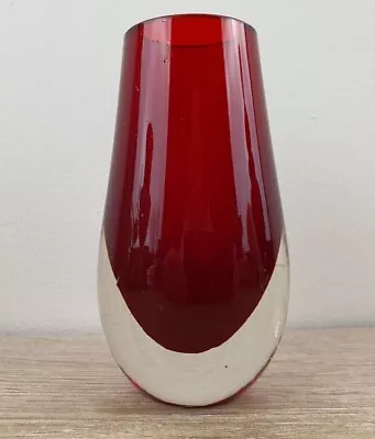 Buy Small Whitefriars Ruby Red Cased Glass Oval Vase. 9496 Geoffrey Baxter. C1957 • 15£