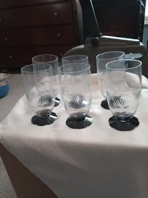 Buy 6 Louis / Weston WV Glass - Etched Stemless Footed 1930's Glasses 5 1/2  Tall • 18.34£