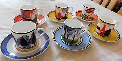 Buy Set Of 6 Limited Edition Wedgewood Cafe Chic Clarice Cliff Design Coffee Cups • 120£