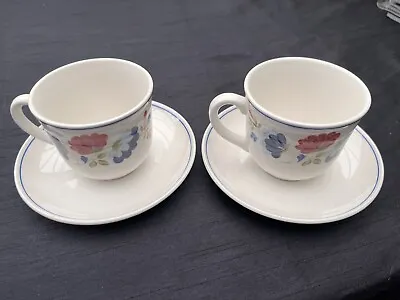 Buy BHS Priory Floral Tableware, 2 X Tea Cup's & Saucer's, White & Blue  • 6.99£