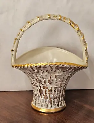 Buy Haeger  Pottery Gold Tweed 9.5 Inch Basket With Handle Excellent! • 20.40£