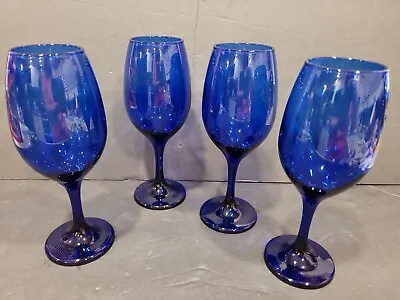 Buy Set Of 4 Cobalt Blue Stemmed Teardrop Wine Glasses 8  • 26.88£