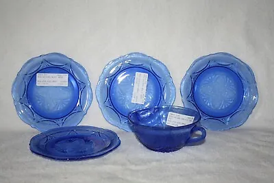 Buy Royal Lace Blue (4) Sherbet Plates And (1) Cream Soup Bowl • 74£