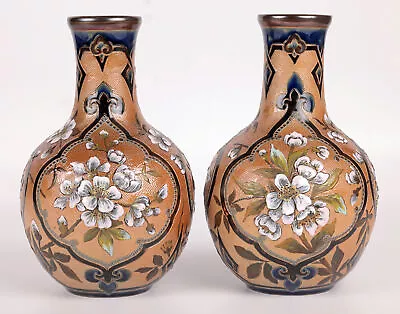 Buy Frances E Lee Impressive Pair Doulton Lambeth Slaters Floral Painted Vase C.1885 • 520£