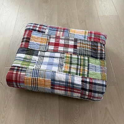 Buy Pottery Barn Kids Quilt Madras Full Queen Plaid Patchwork Blue Green Red 86in • 71.03£