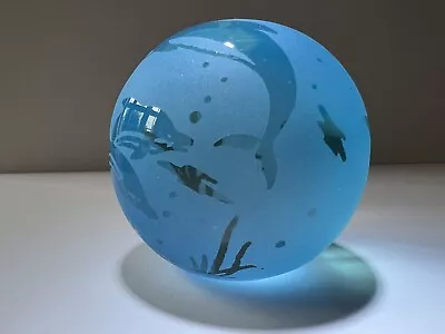 Buy Blue Dolphin Globe Etched Glass Paperweight Sea Frosted Art • 8.50£
