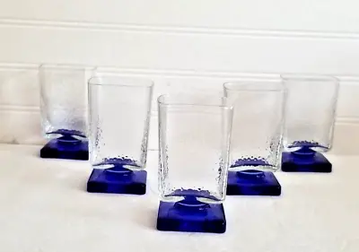 Buy BORMIOLI ROCCO Glasses Cobalt Blue Square Base Textured Set Of 5 Italy • 43.37£