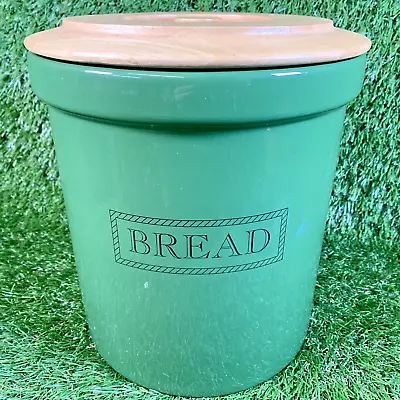 Buy Vintage T G Green Cornishware Cloverleaf Large Bread Bin Crockpot Wooden Lid • 55.24£