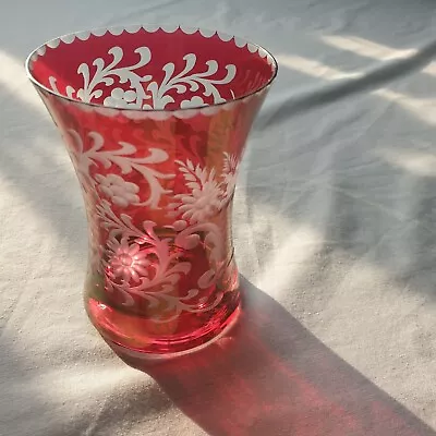 Buy Cut To Clear Ruby Red Bohemian Czech Glass Vase.  • 4£