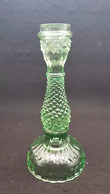 Buy Vintage Art Deco Style Green Pressed Glass CANDLESTICK 21.5 Cm High • 10£