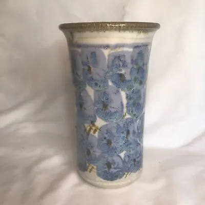 Buy Studio Art Pottery Cilindrical Vase Beautiful Blue Sponge Style Design Signed • 23.99£