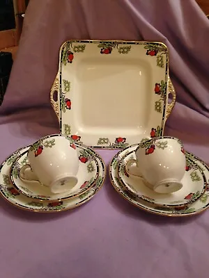 Buy Genuine Art Deco Tea Set For 2 People Fenton Fruit Pattern Bone China • 20£