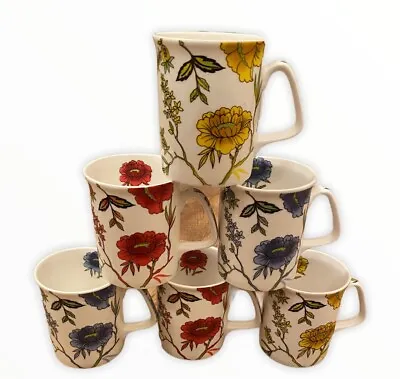 Buy Set Of 6 Fine Bone China Spring Flowers Mug Set Blue Red Yellow Floral Tea Mugs • 22.99£