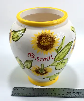 Buy Nonni's Biscotti Cookie Jar Canister Yellow Sunflowers Hand Painted Ceramic Vtg • 14£