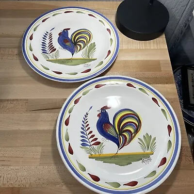 Buy Keraluc Quimper France Le Coq Rooster Dinner Plates Hand Painted 11.25 ,set Of 2 • 48.19£