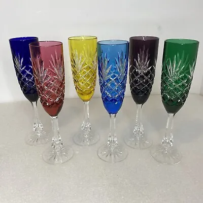 Buy Set Of 6 Faberge Multi-Colored Cut Crystal  Champagne Glasses - Tatiana Faberge • 709.48£