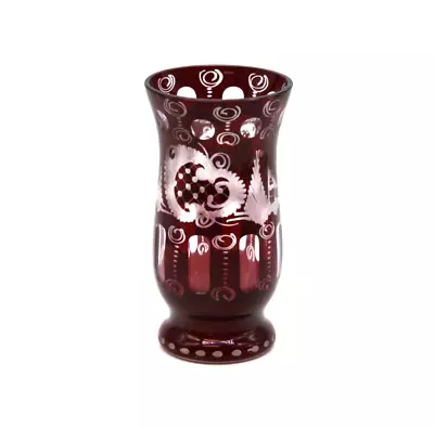 Buy EGERMANN VASE Cut To Clear Ruby Red Bohemian Czech Glass 15.5cm • 14.99£