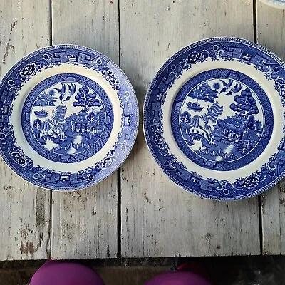 Buy Pair Old Willow Transfer Ware, Different Size Plates • 16£