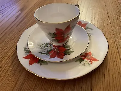 Buy Duchess Fine Bone China Poinsettia Teacup, Saucer And Lunch Plate Excellent Cond • 23.97£